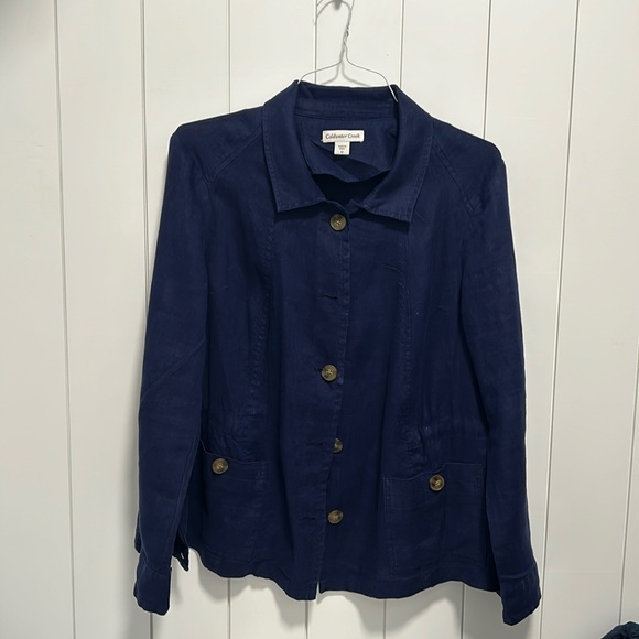 Size 12 women’s Coldwater Creek navy linen top - Picture 1 of 10